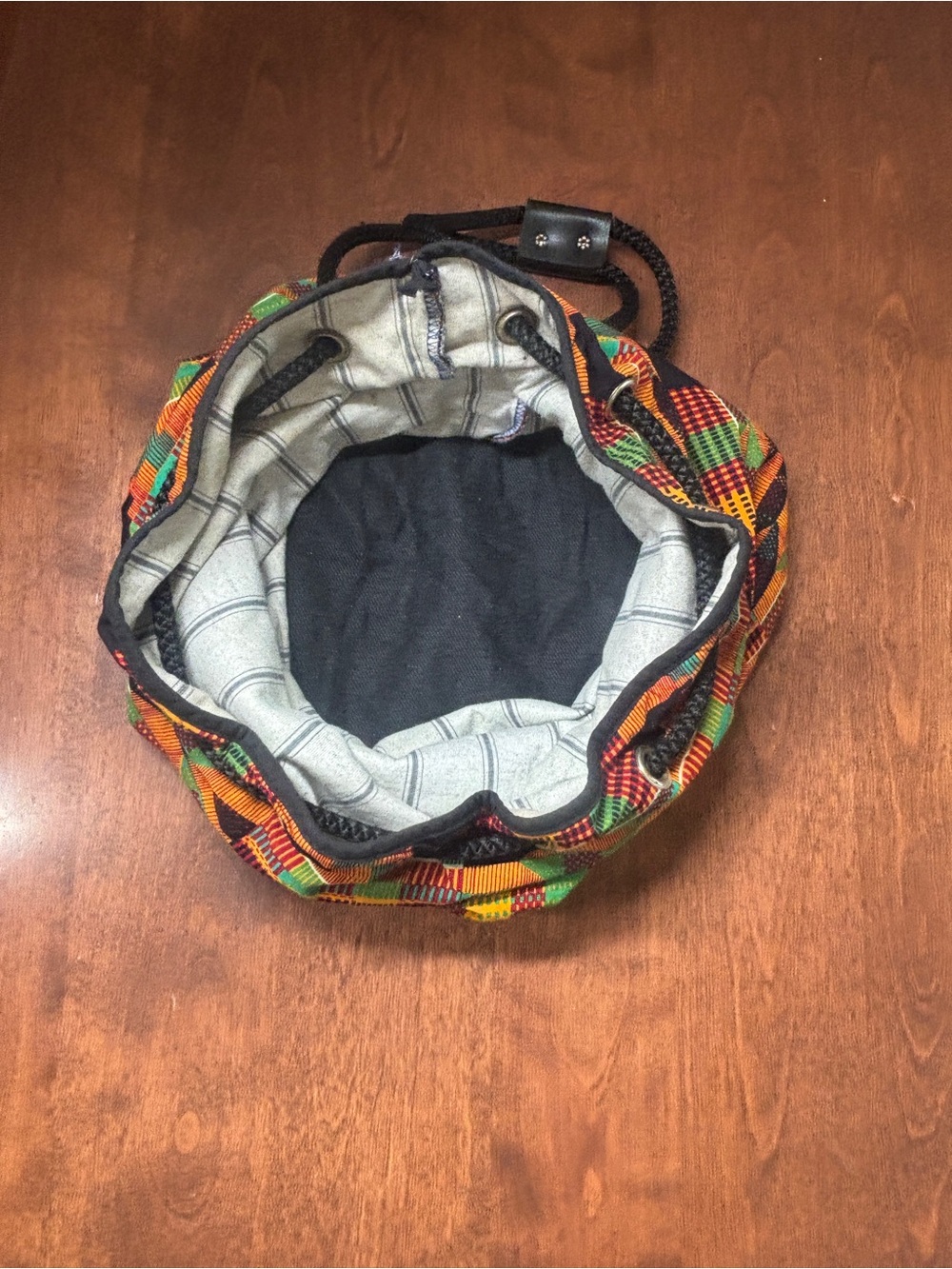 Multicolor Kente-Pattern Drawstring Backpack - Men - Picture 5 of 8